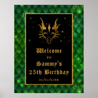 Green Dragon Scales Gold Birthday Party Welcome