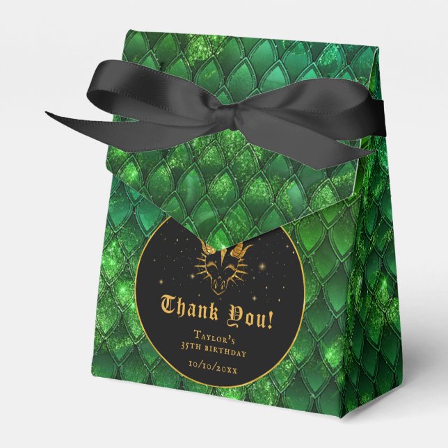 Green Dragon Scales Gold Birthday Thank You Favour Box (Front Side)