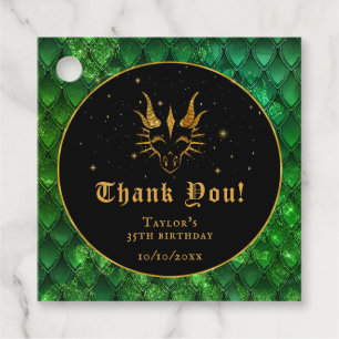 Green Dragon Scales Gold Birthday Thank You Favour Tags