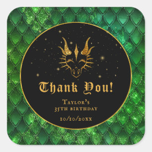 Green Dragon Scales Gold Birthday Thank You Square Sticker