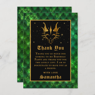 Green Dragon Scales Gold Faux Glitter Birthday Thank You Card