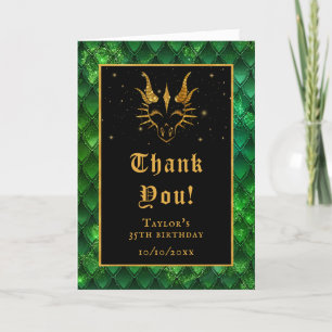 Green Dragon Scales Gold Faux Glitter Birthday Thank You Card