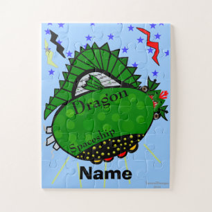 Green Dragon Spaceship Lightning Bolts Jigsaw Puzzle
