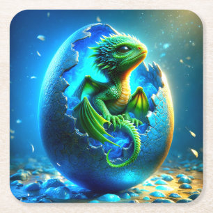 Green Dragon Square Paper Coaster