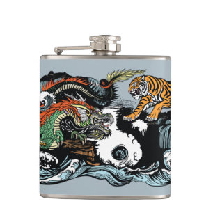 Green Dragon versus Tiger Hip Flask