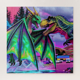 Green Dragon vs Dinosaur Jigsaw Puzzle
