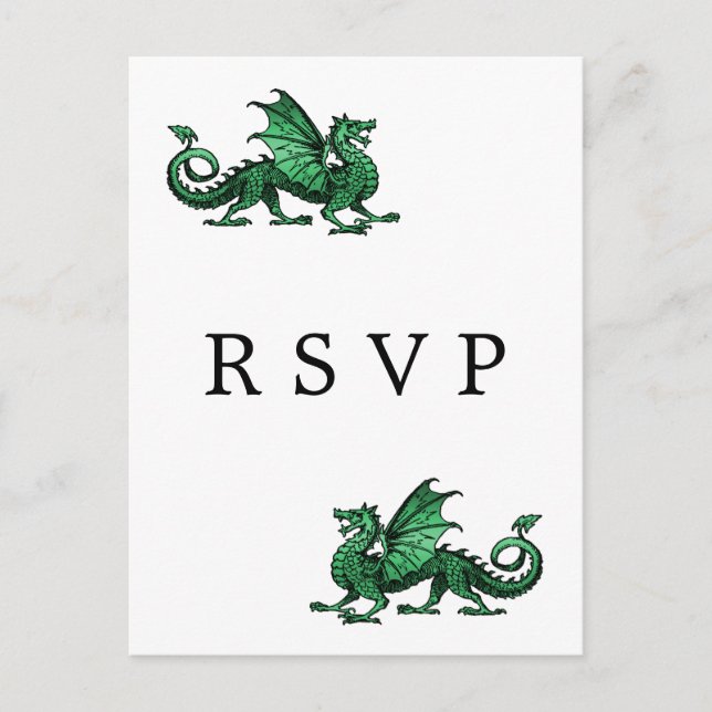 Green Dragon Wedding RSVP Postcard (Front)