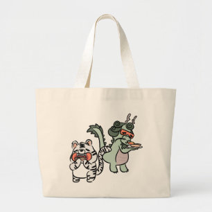 Green dragon white tiger large tote bag
