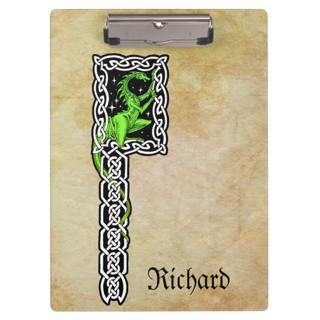 Green Dragon With Celtic Border Personalised Clipboard (Front)