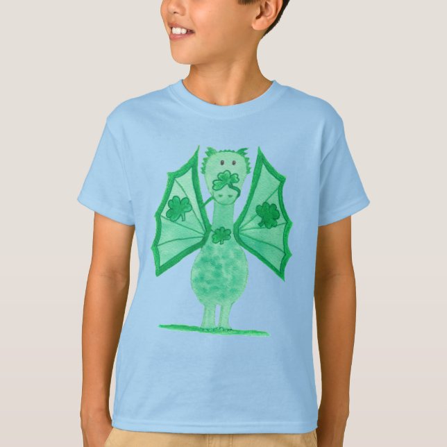 Green Dragon With Shamrocks T-Shirt (Front)