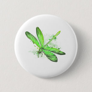 Green Dragonfly  6 Cm Round Badge