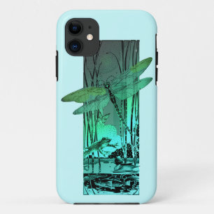 Green Dragonfly and Frog in the Pond iPhone 11 Case