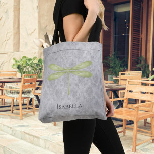 Green Dragonfly Damask Tote Bag