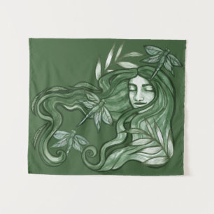 Green Dragonfly Goddess Art Dragonflies            Tapestry