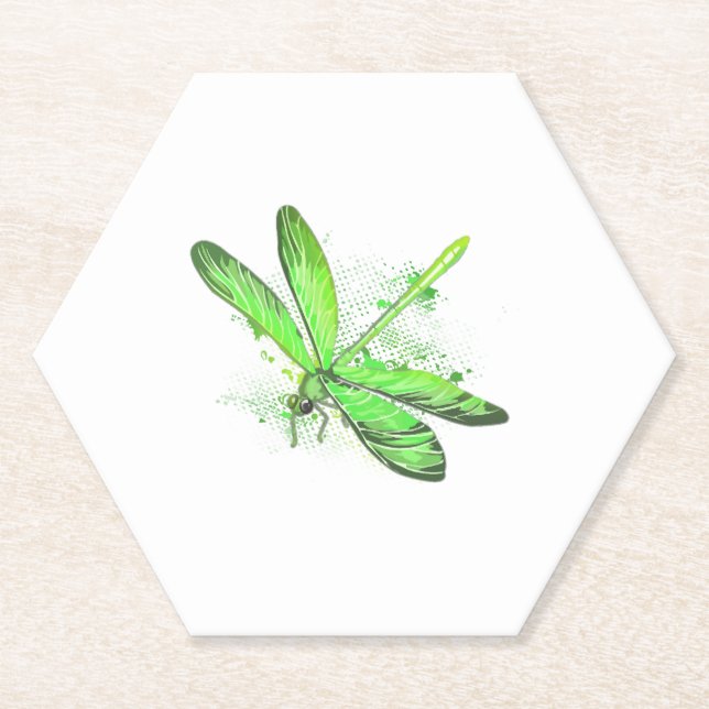 Green Dragonfly  Paper Coaster (Front)