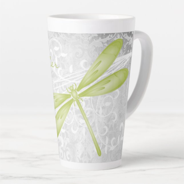 Green Dragonfly Personalised Latte Mug (Right Angle)