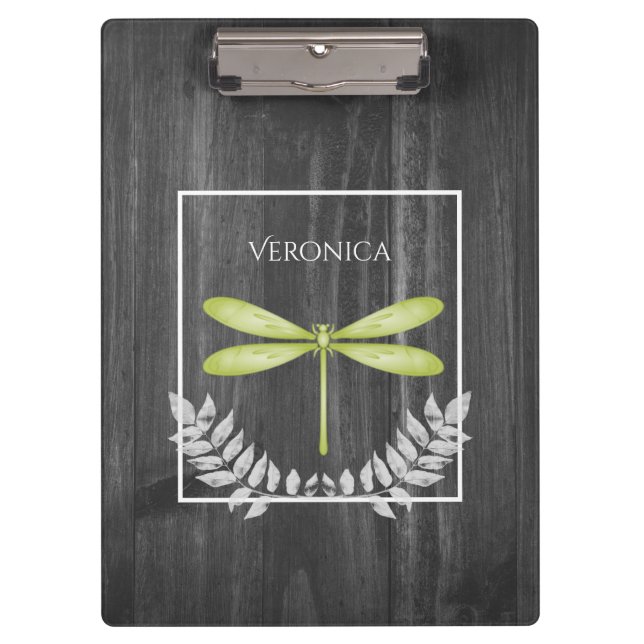 Green Dragonfly Rustic Clipboard (Front)