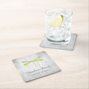 Green Dragonfly Wedding Paper Coasters