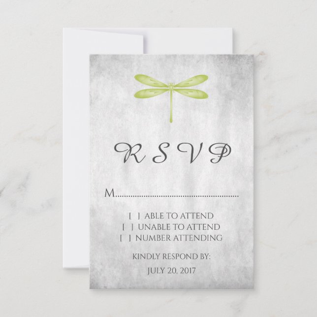 Green Dragonfly Wedding RSVP Card (Front)