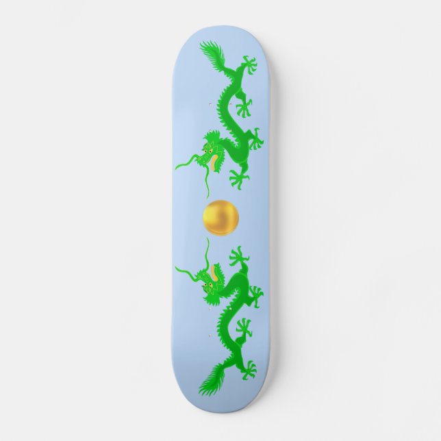 Green Dragons with Golden Ball on Light Blue Skateboard (Front)