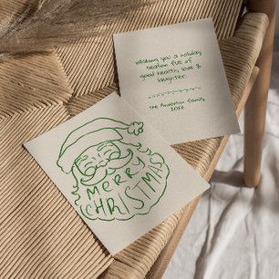 Green Drawn Santa Claus Merry Christmas Non-Photo Holiday Card
