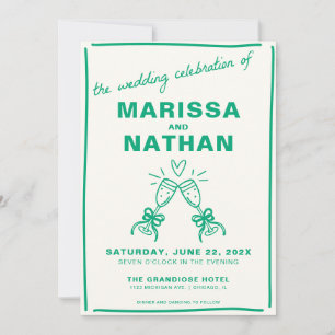 Green Drawn Together Champagne Wedding Invitation