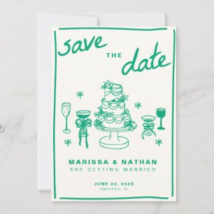 Green Drawn Together Wedding with Photo Save The Date