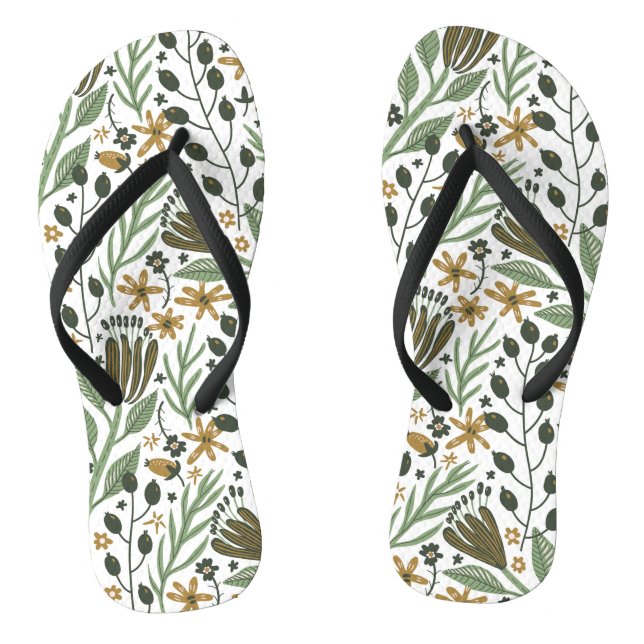 Green Dreamy Floral Pattern Thongs (Footbed)