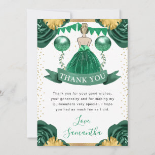 Green Dress Blonde Haired Princess Quinceanera Thank You Card