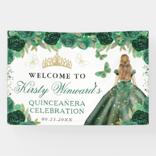 Green Dress Blonde Princess Floral Quinceanera Banner