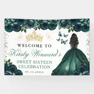 Green Dress Dark Skin Princess Floral Sweet 16 Banner