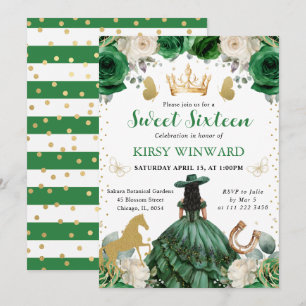 Green Dress Dark Skin Western Princess Sweet 16 Invitation