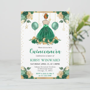 Green Dress Red Haired Princess Quinceanera Invitation