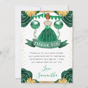 Green Dress Red Haired Princess Quinceanera Thank You Card