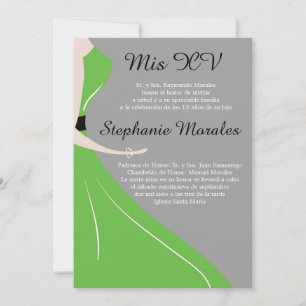Green Dress Silhouette Quinceanera Invitation