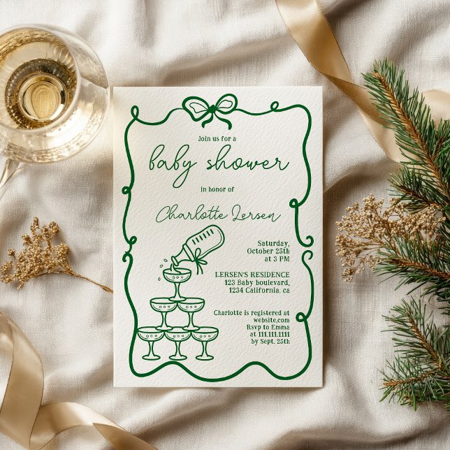 Green Drinks Tower Coquette Bow Baby Shower Invitation (Green Drinks Tower Coquette Bow Baby Shower Invitation)