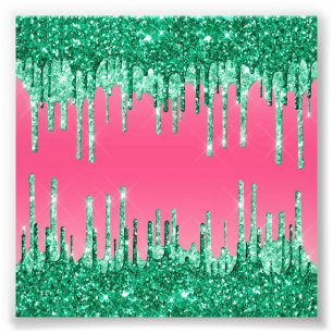 Green Dripping Glitters Chic Pink Watermelon Colou Photo Print
