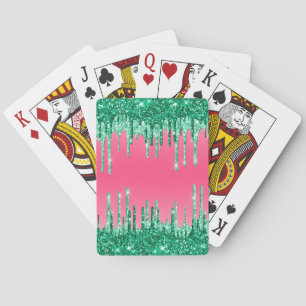 Green Dripping Glitters Chic Pink Watermelon Colou Playing Cards