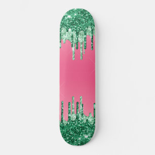 Green Dripping Glitters Chic Pink Watermelon Colou Skateboard