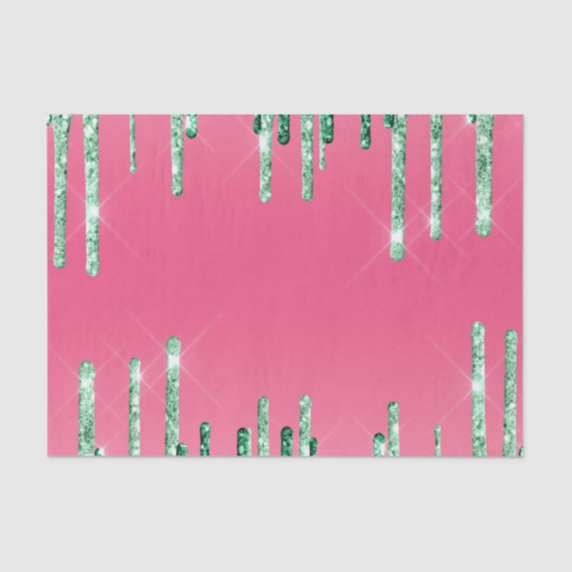 Green Dripping Glitters Chic Pink Watermelon Colou Tissue Paper (Front)