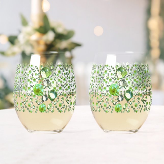 Green Droplets Stemless Wine Glass (Insitu (Wedding))