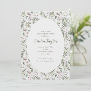 Green Dusty Pink Watercolor Botanical Graduation Invitation