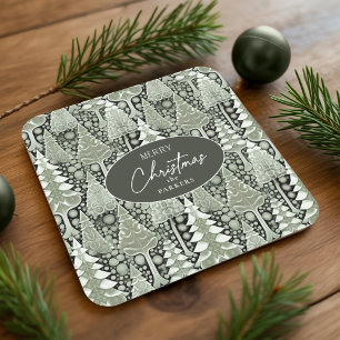 Green Earth Christmas Pattern#6 ID1009 Square Paper Coaster