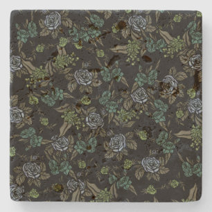 Green Earth Flowers Stone Coaster