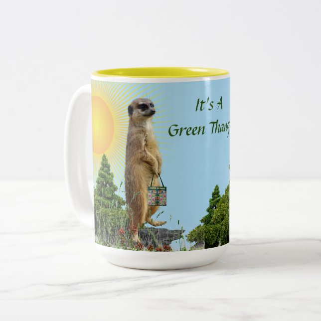 'Green Earth' Meerkat Animal Two-Tone Coffee Mug (Front Left)