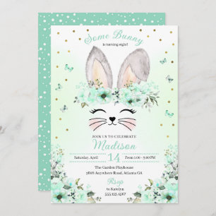 Green Easter Bunny Flower Crown Birthday Invitation