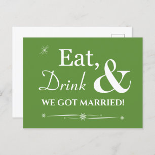 Green Eat Drink We Got Married Retro Elopement Postcard