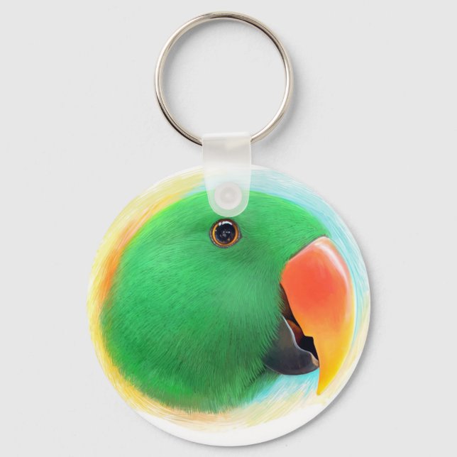 Green eclectus parrot realistic painting key ring (Front)
