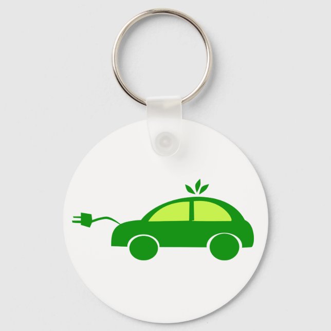 Green Eco Electric Car - Ecology, Enviroment Key Ring (Front)