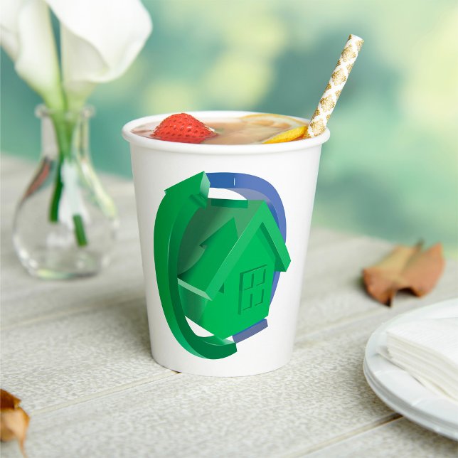 Green Eco House with Circular Arrows Paper Cups (Creator Uploaded)